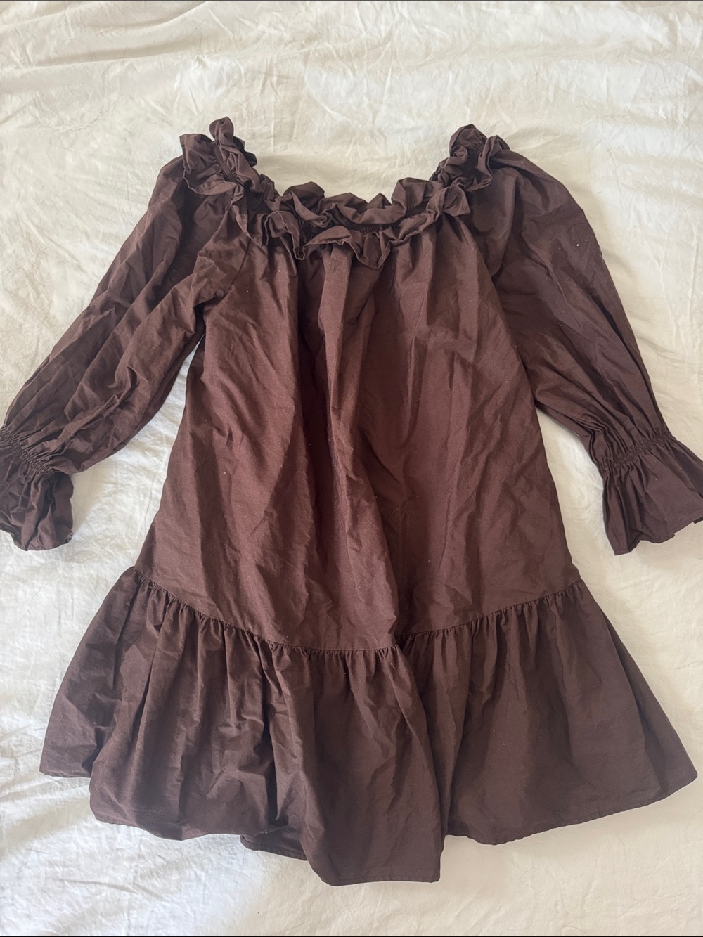 H&M Brown Off the Shoulder Ruffle Cotton Dress